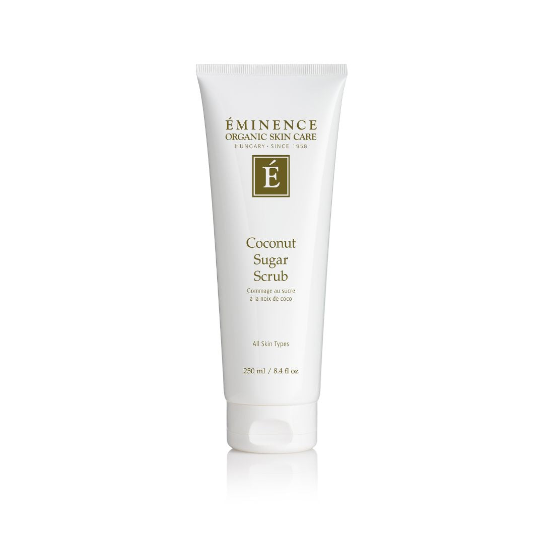 Éminence Coconut Sugar Scrub – romige suikerscrub met kokosolie die mild exfolieert en de huid zacht en stralend maakt-front